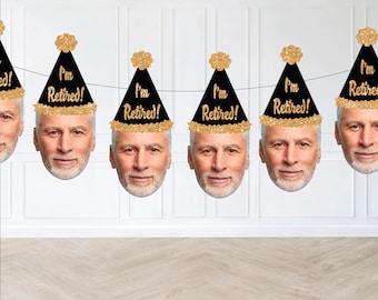 Custom Face Retirement Banner & Decorations - Happy Retirement, I'm Retired personalized office party decor, Face Banner, Photo Decor