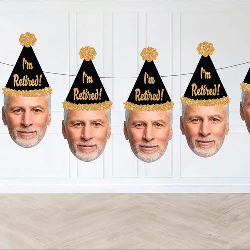 Custom Face Retirement Banner & Decorations - Happy Retirement, I'm Retired personalized office party decor, Face Banner, Photo Decor