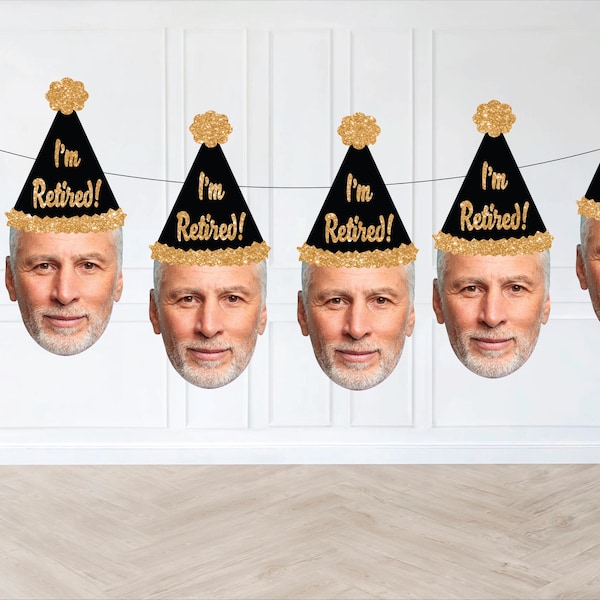 Custom Face Retirement Banner & Decorations - Happy Retirement, I'm Retired personalized office party decor, Face Banner, Photo Decor