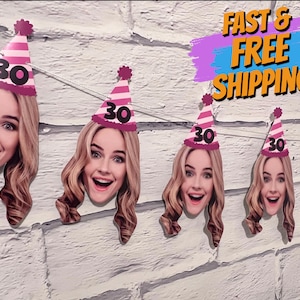 Birthday Face Photo Banner - Any age! 20th 30th 40th 50th 60th 70th 80th banner, Personalized Birthday decor, Face Banner, Free Shipping