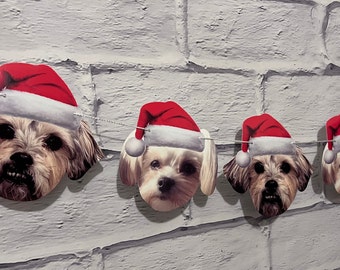 Christmas Photo Garland - Santa hat banner, Dog, Cat, Pet Custom Face Banner, Christmas holiday decor