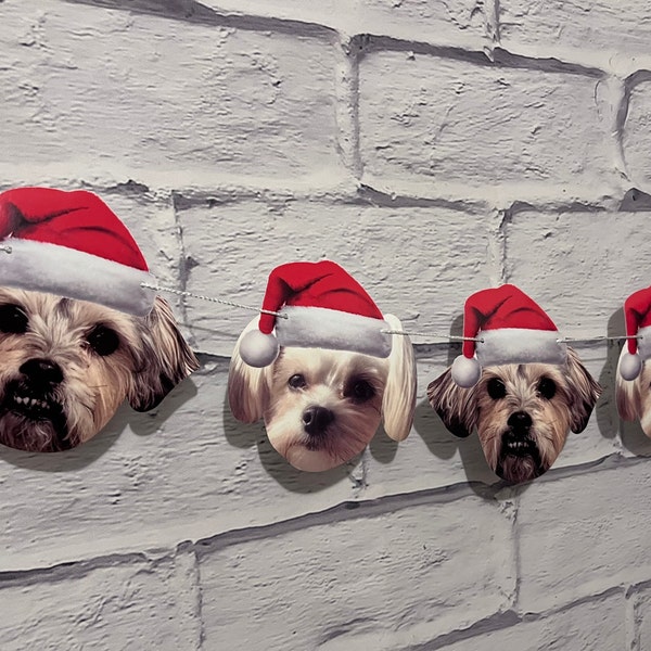 Christmas Photo Garland - Santa hat banner, Dog, Cat, Pet Custom Face Banner, Christmas holiday decor