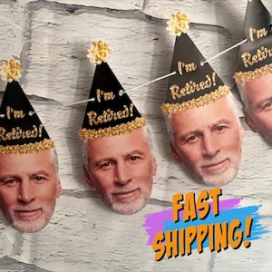 Custom Face Retirement Banner & Decorations - Happy Retirement, I&#39;m Retired personalized office party decor, Face Banner, Photo Decor