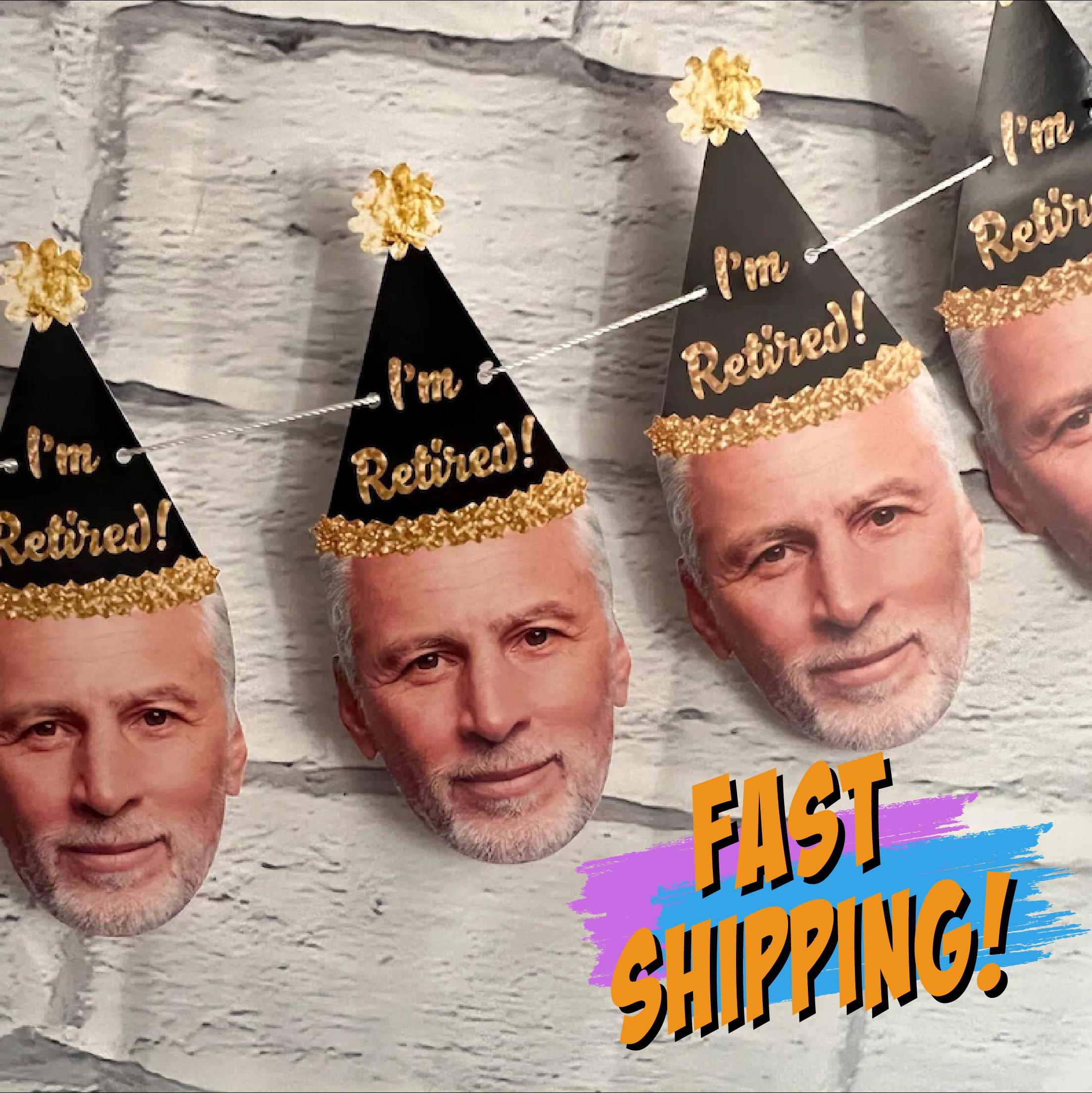 Custom Face Retirement Banner & Decorations - Happy Retirement, I'm Retired personalized office party decor, Face Banner, Photo Decor