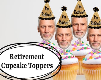 Personalized Retirement Cupcake Toppers: Custom Face Party Decoration
