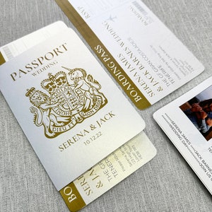 Passport Travel Inspired Wedding Invitation, any colour, plane ticket, boarding pass, personalised