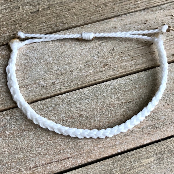 White Mini Braided Bracelet or Anklet // Waterproof Bracelet, Waterproof Anklet, Surfer Anklet, Beach Bracelet, Wax Cord Anklet