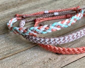 Flat Braid Anklet // Waterproof Surfer Wax Cord Beach Jewelry