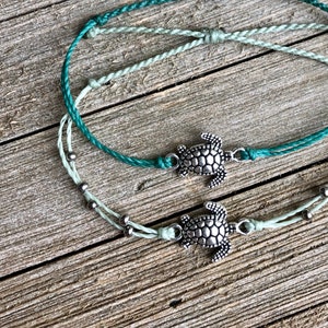 Turtle Charm Bracelet or Anklet // Waterproof Bracelet, Waterproof Anklet, Surfer Anklet, Beach Bracelet, Wax Cord Anklet, Boho Bracelet