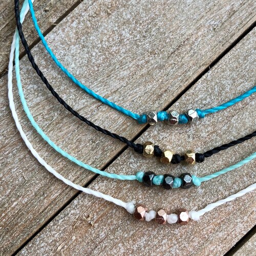 Flying Bead Waterproof Wax Cord Surfer Bracelet Silver Beaded Etsy
