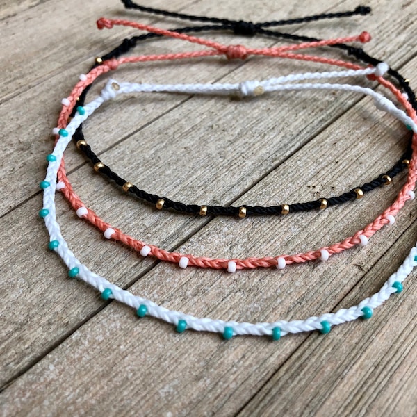 Dainty Stitched Beaded Braid Bracelet or Anklet // Waterproof Bracelet, Adjustable Anklet, Beach Bracelet, Surfer Anklet,  VSCO Bracelet