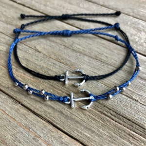 Anchor Charm Bracelet or Anklet // Waterproof Adjustable Wax Cord Jewelry, Nautical Sailing Surfing Swimming Summer Accessories