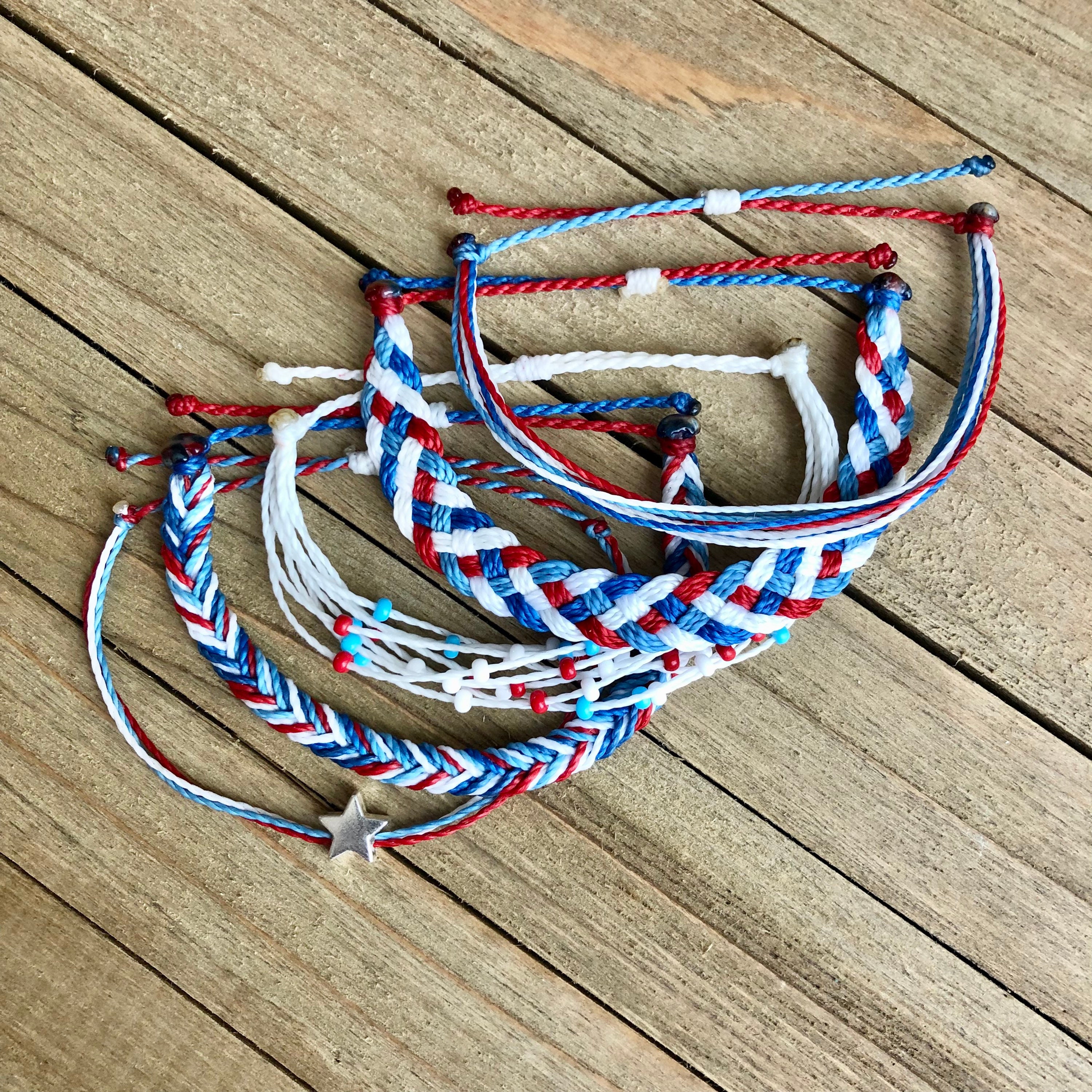 Red White and Blue Bracelet // Waterproof Adjustable Wax