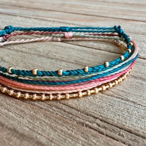 DESERT DREAMS Bracelet or Anklet Stack, Set of 3 // Waterproof surfer style wax cord boho beach friendship bracelets or anklets gift set