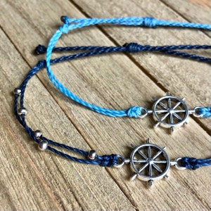 Helm Charm Bracelet // Waterproof Adjustable Wax Cord Jewelry, Nautical Sailing Surfing Swimming Summer Accessories RTS