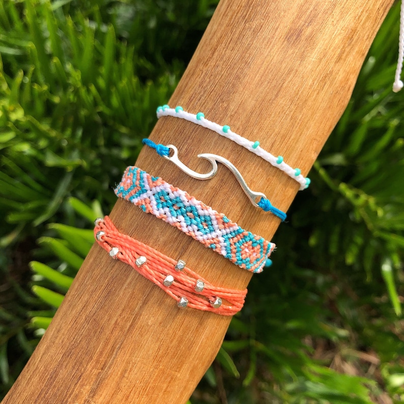 Beach Anklets Set of 4 Waterproof Bracelet Set Boho Anklets VSCO Bracelets HIGH TIDE Bracelet or Anklet Stack Surfer Bracelets