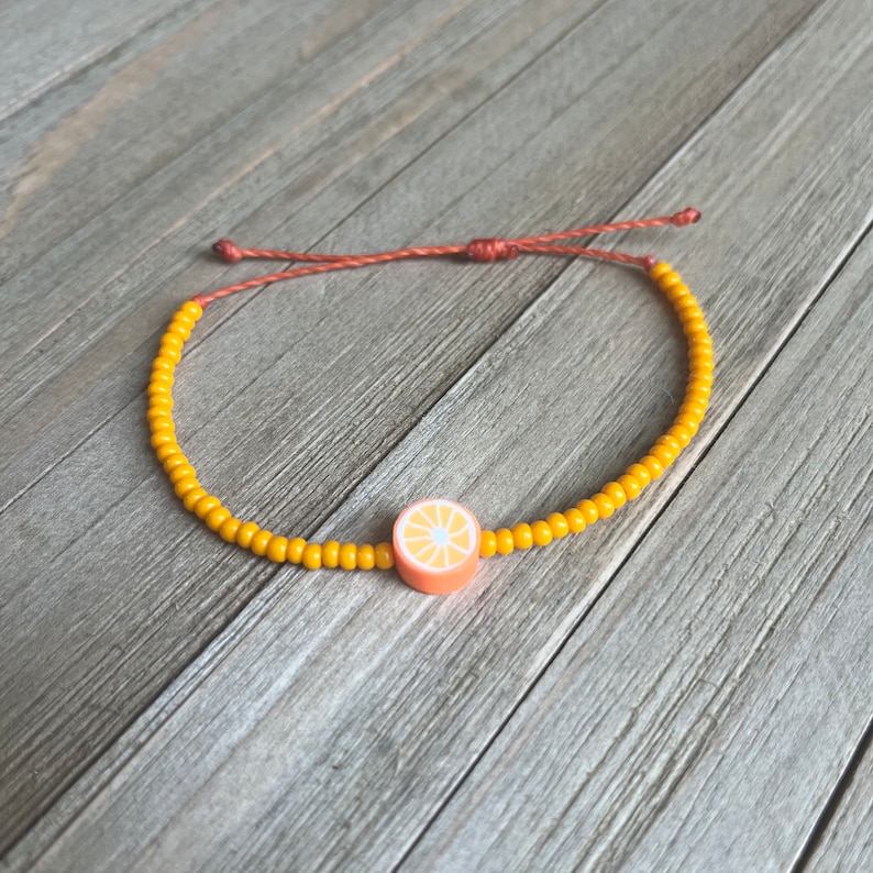 Fruit Bead Bracelet or Anklet// Waterproof Wax String Adjustable Summer Jewelry, Watermelon Grapes Lemon Strawberry Dragon Fruit Orange image 6