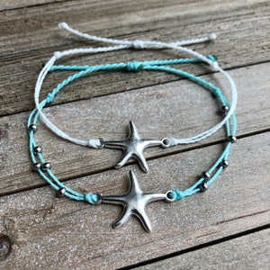 Starfish Charm Bracelet or Anklet // Waterproof Bracelet, Waterproof Anklet, Surfer Anklet, Beach Bracelet, Wax Cord Anklet, Boho Bracelet