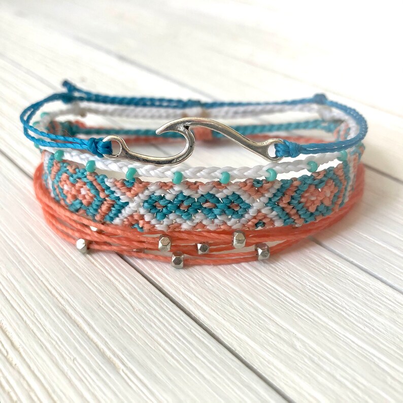Beach Anklets Set of 4 Waterproof Bracelet Set Boho Anklets VSCO Bracelets HIGH TIDE Bracelet or Anklet Stack Surfer Bracelets