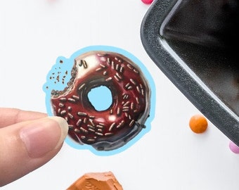 CLOSEOUT SALE - Blue chocolate donut mini sticker - chocolate doughnut with crumbs -dessert sticker - baker sticker