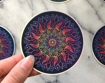 CLOSEOUT SALE - Rainbow holographic mandala - waterproof stickers glossy