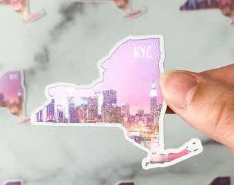 CLOSEOUT SALE - New York City night metallic sticker - pink and purple skyline