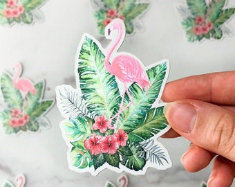 CLOSEOUT SALE - Flamingo tropical banana leaves metallic sticker