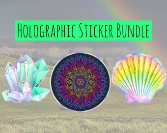 CLOSEOUT SALE - Holographic sticker bundle - manadala - seashell - crystals