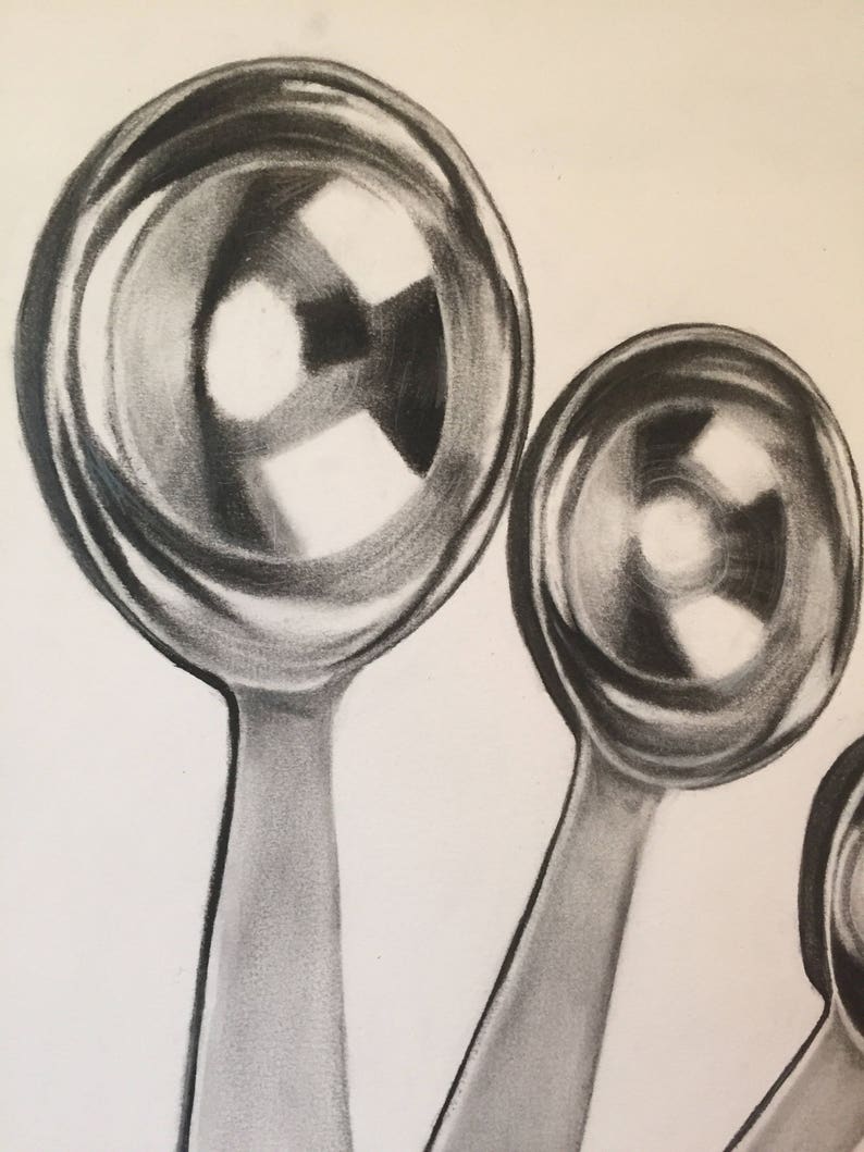 Measuring Spoons Charcoal Drawing Print or Original Kitchen Etsy
