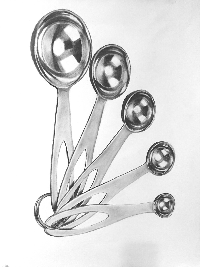 Measuring Spoons Charcoal Drawing Print or Original Kitchen Etsy