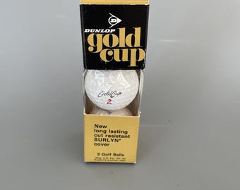 Vintage sleeve golf balls, "Dunlop Gold Cup #2", Surlyn, NOS, Vintage Golf Balls, Golf Collectible, Golf Memorabilia, Dunlop Golf