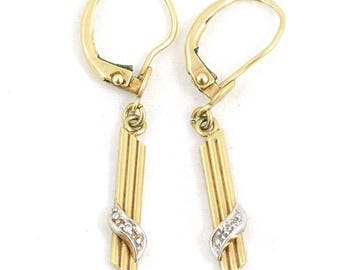 14K Gold Diamond Earrings. Weight 2.1 grams. Vintage gold jewelry.
