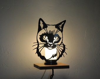 Lampe D'ambiance Chat, Lampe led chat, lampe silhouette chat, lampe tactile, fait main