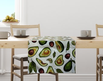 Stylish Avocavo Cotton Table Runner - Waterproof Coating, Vibrant Greens with Yellow and Brown Accents - Customizable
