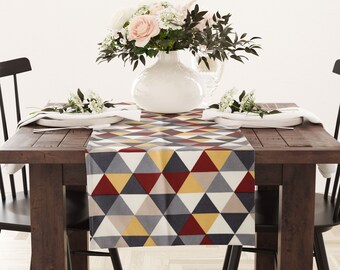 Modern geometric triangle print cotton table runner with waterproof coating