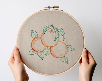 Embroidered Orange Hoop Art: Personalized Kitchen Wall Decor