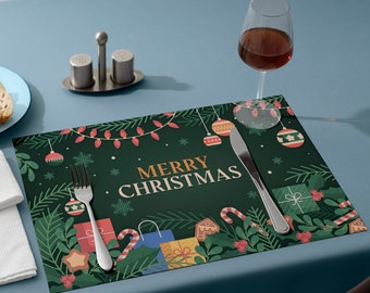 Traditional Christmas Placemat with Customizable Center - 18"x12" - Set of 2/4/6/8/10/12 pieces