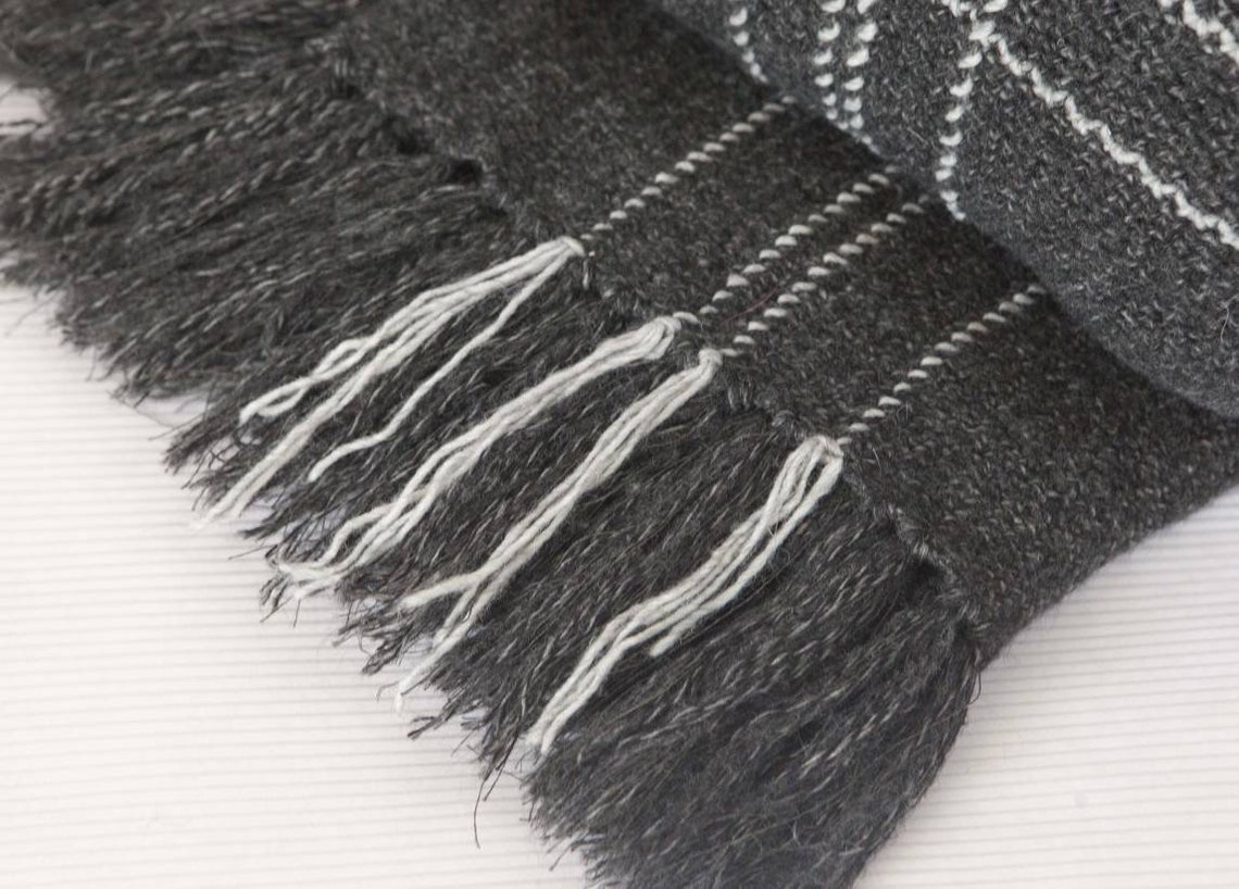 Wool knitted throw blanket dark grey color decorated with Etsy