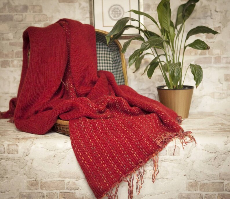 Seasonal Sale Red wool knitted throw blanket with multicolors Etsy