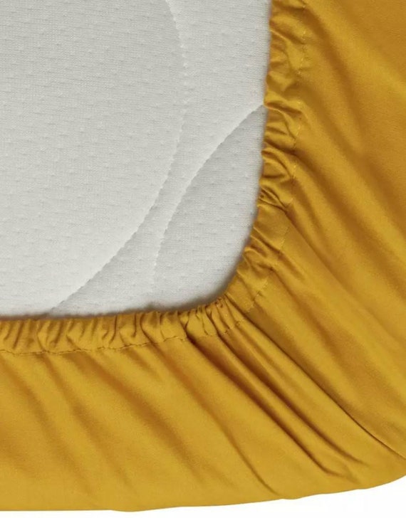 Linen fitted sheet in mustard color FULL Queen King Etsy