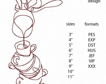 Coffee Time - One Line Art- Machine Embroidery Design - Embroidery files - Instant Download - Digital