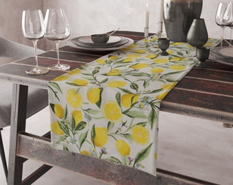 Lemon print table runner with waterproof coating