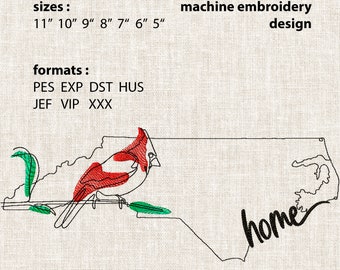 North Carolina Embroidery Design – Cardinal Bird, Home State (Machine Embroidery Pattern)