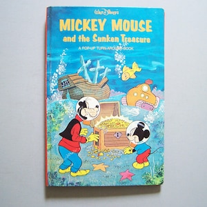 Walt Disney Pop-up Book, 1976 - Mickey Mouse and the Sunken Treasure - A Pop Up Turn Around Book - Interactive Book