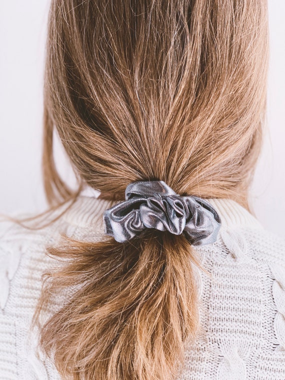 Sylvain silver lamé scrunchie | vintage black & si