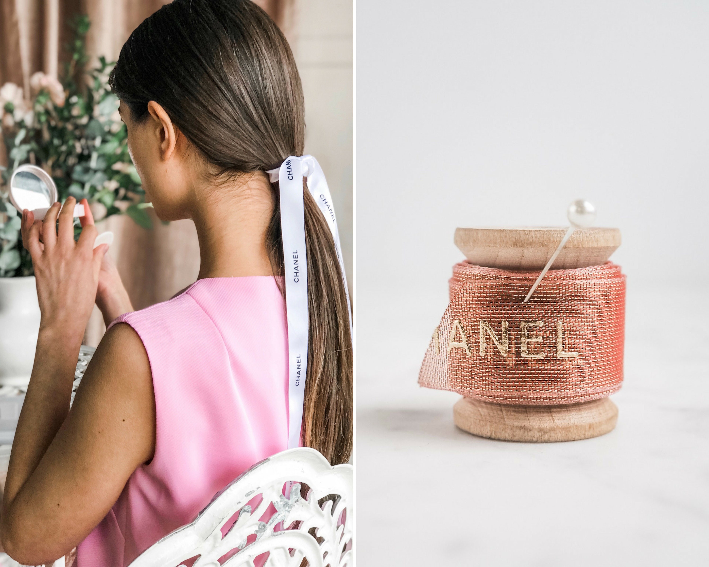 The Chanel Ribbon Pink Gold Organdy Chanel Ribbon Wooden Etsy