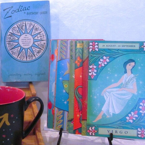 Vintage HOROSCOPE BIRTHDAY Cards and Box: CHOICE of cards and display box. 1970s,