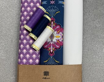 Tissu Pack Coton Gütermann Set de couture Kit de couture Fleurs Vert Violet