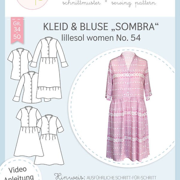 Papierschnittmuster Lillesol und Pelle women No.54 Kleid und Bluse Sombra mit Video-Nähanleitung