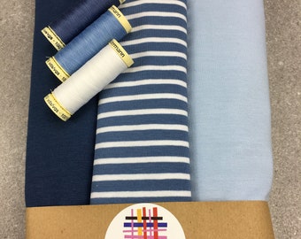Pack tissu Jersey Rayures Bleu 2 Set de couture
